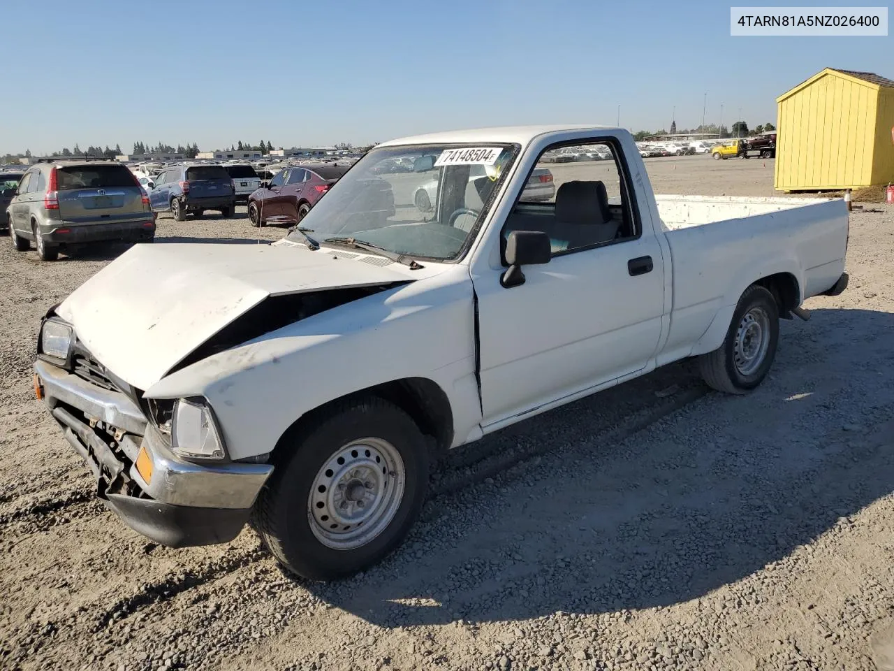 1992 Toyota Pickup 1/2 Ton Short Wheelbase Stb VIN: 4TARN81A5NZ026400 Lot: 74148504