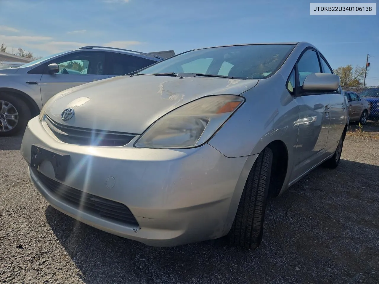 2004 Toyota Prius VIN: JTDKB22U340106138 Lot: 78852814