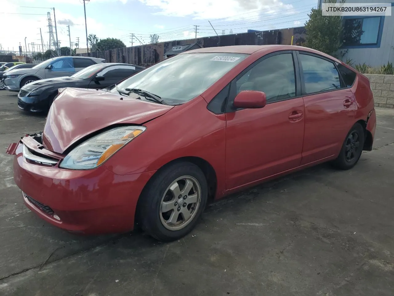 2006 Toyota Prius VIN: JTDKB20U863194267 Lot: 51920024