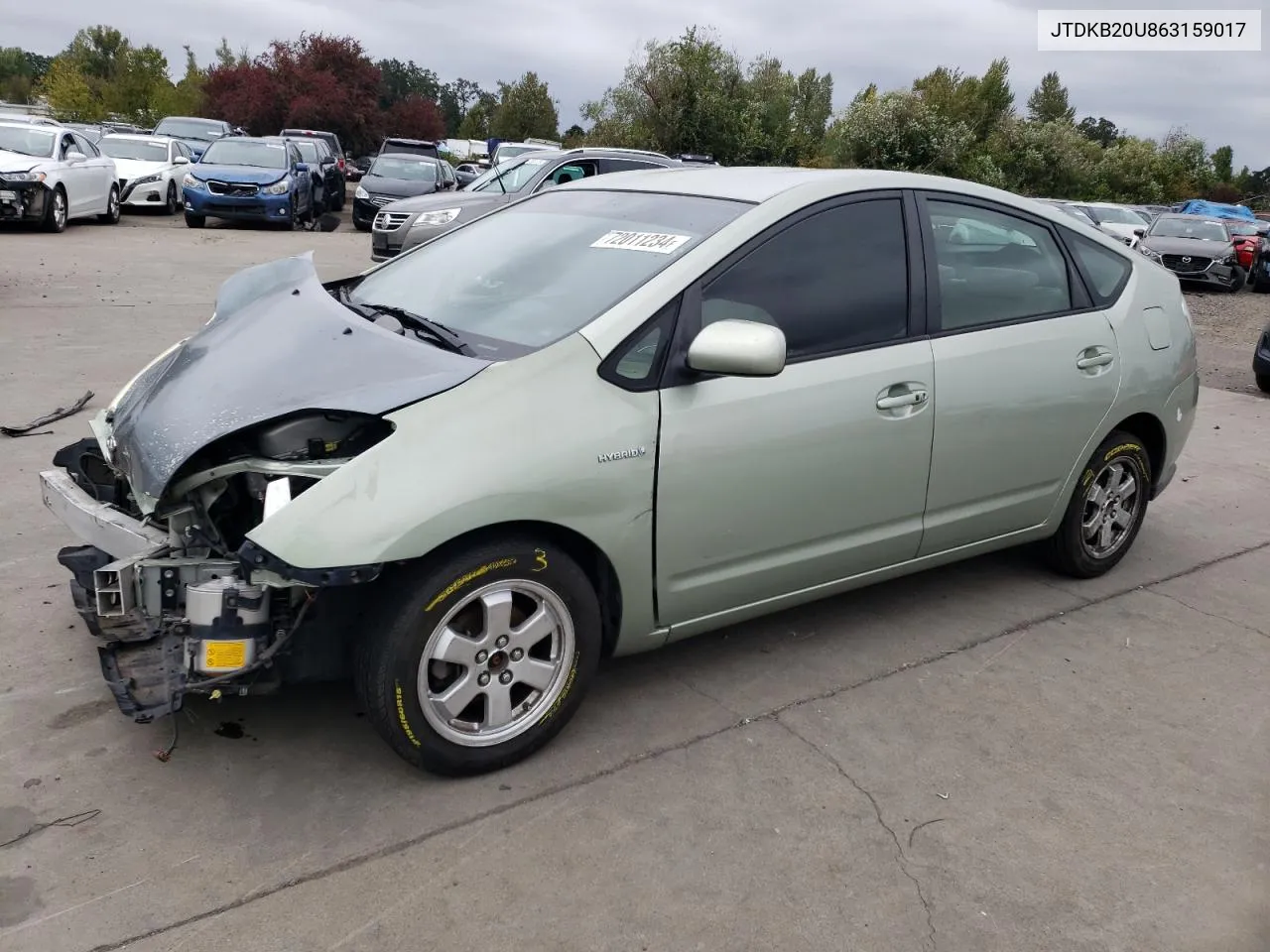 2006 Toyota Prius VIN: JTDKB20U863159017 Lot: 72011234