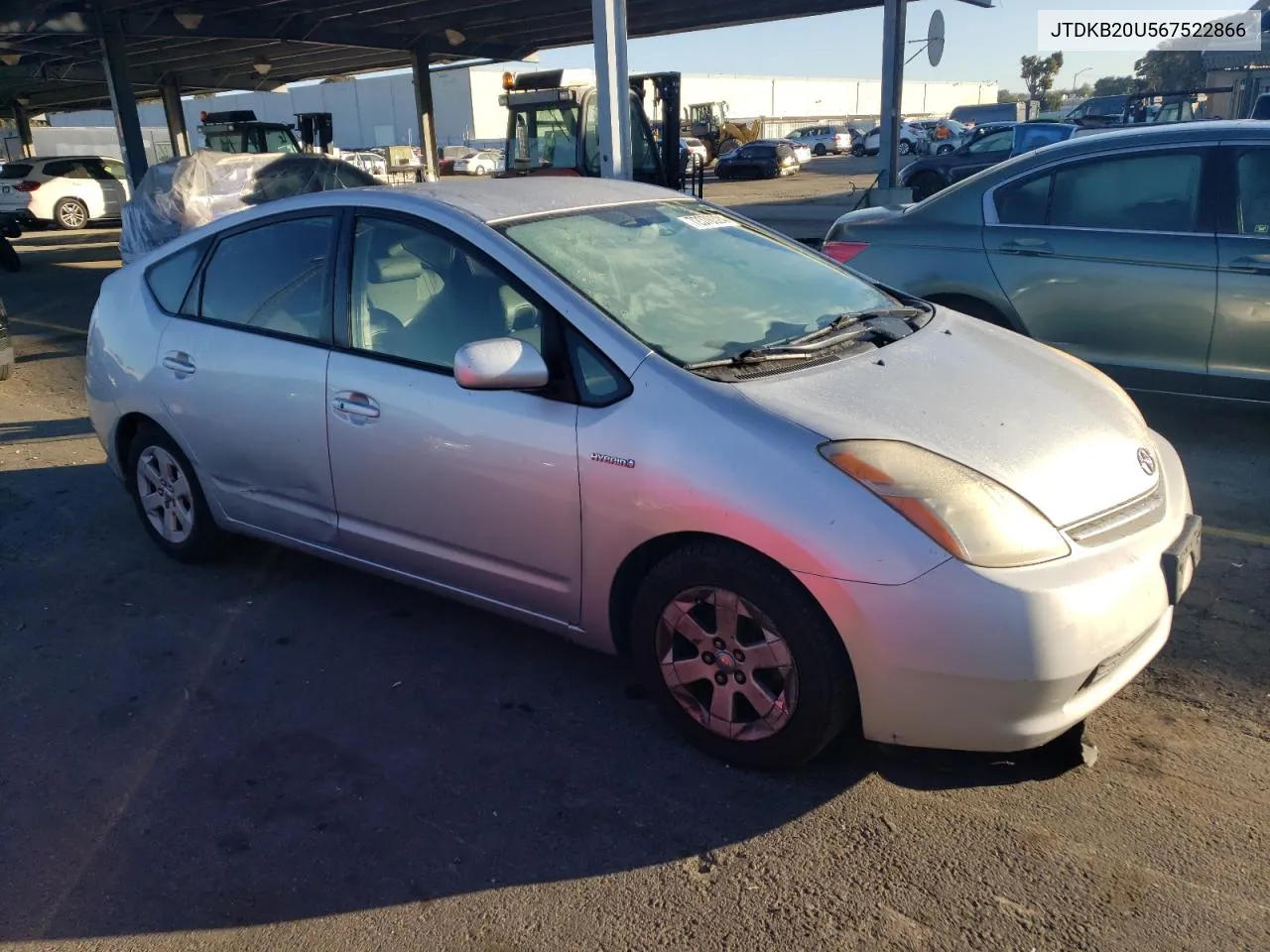 2006 Toyota Prius VIN: JTDKB20U567522866 Lot: 72376324