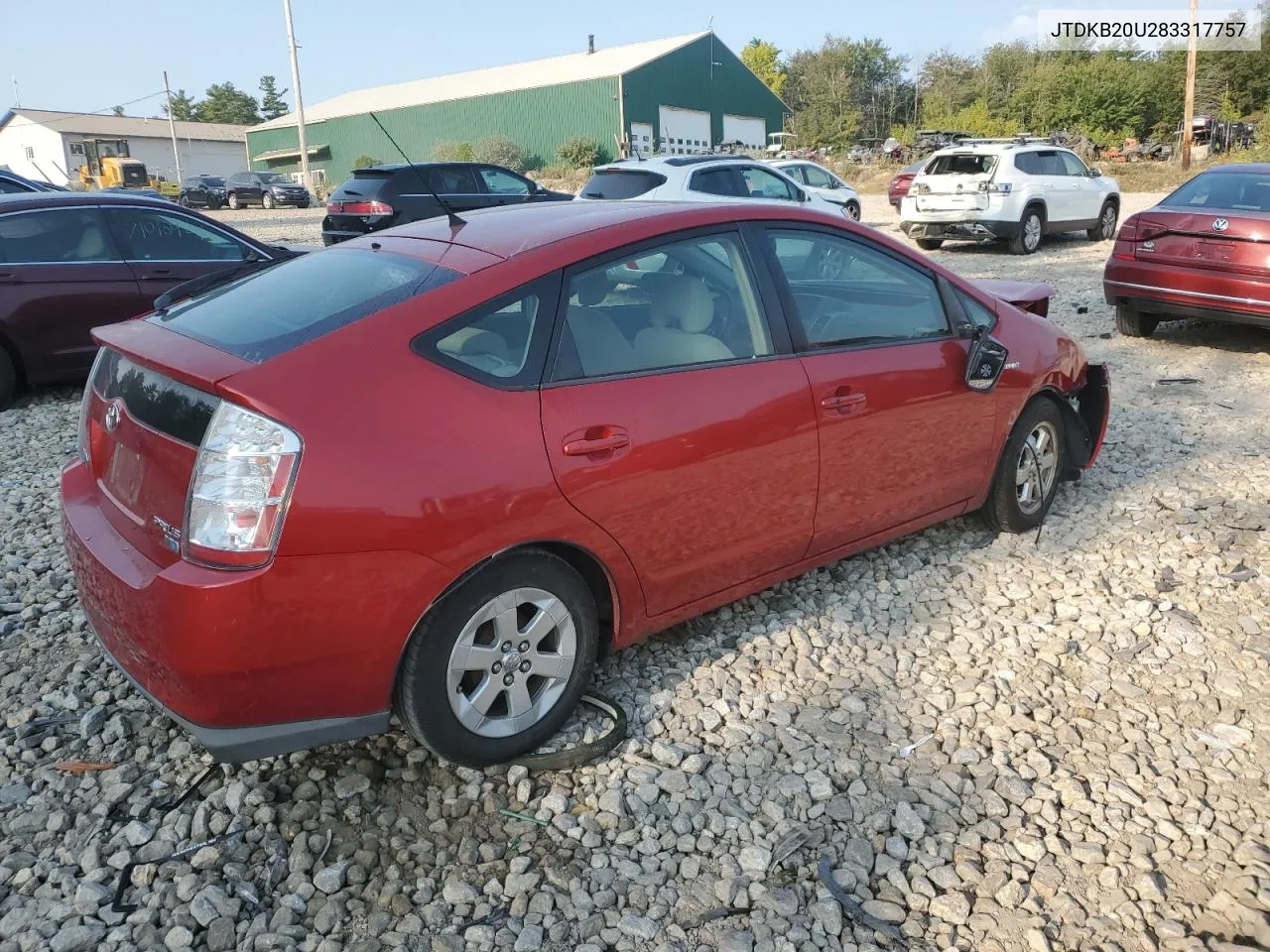 2008 Toyota Prius VIN: JTDKB20U283317757 Lot: 70962854