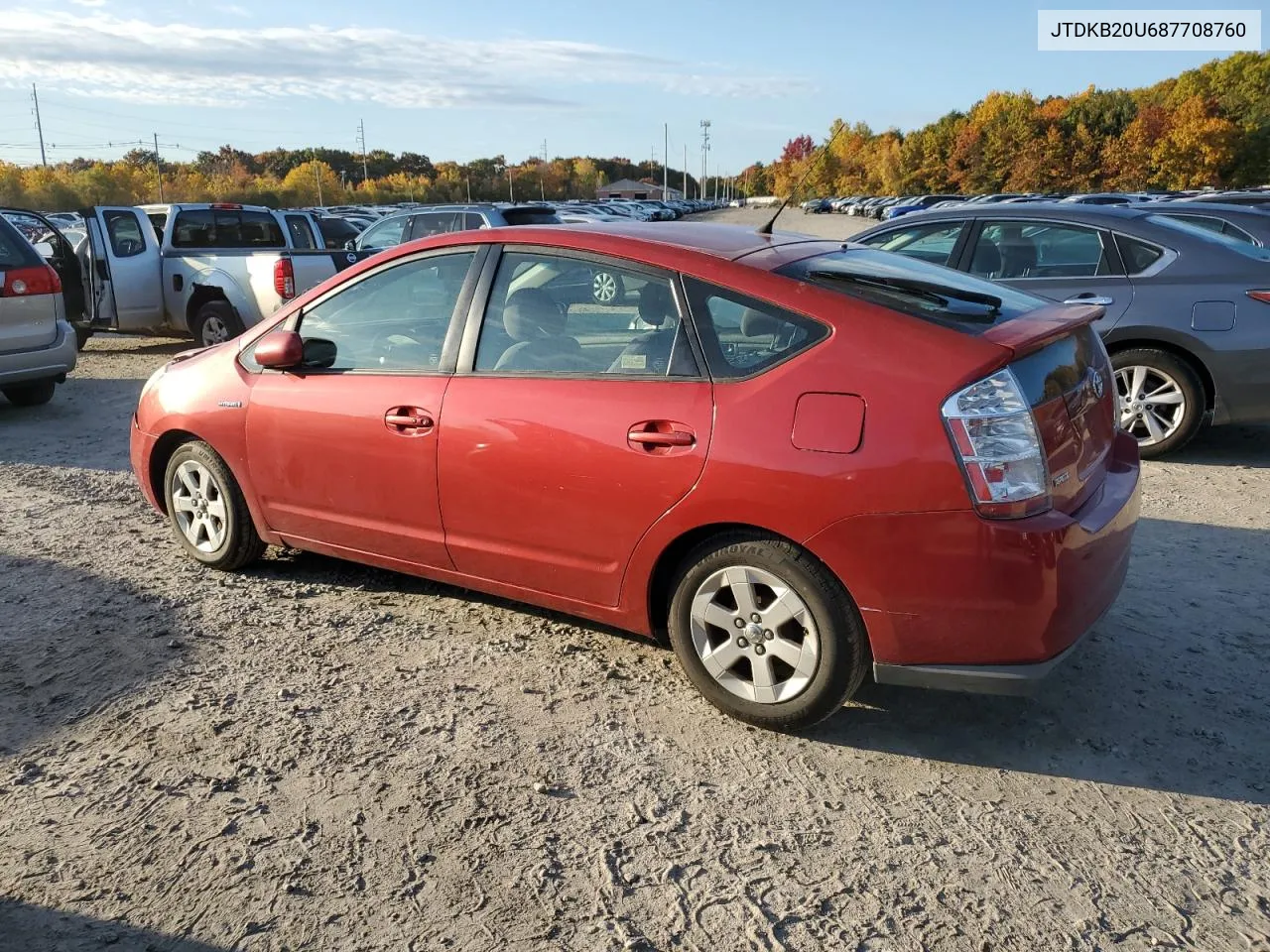 2008 Toyota Prius VIN: JTDKB20U687708760 Lot: 76231954