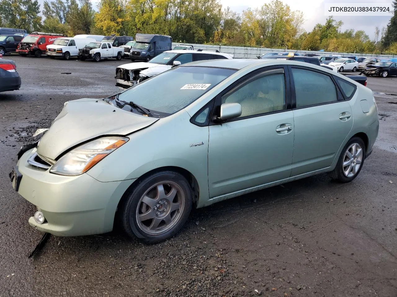 2008 Toyota Prius VIN: JTDKB20U383437924 Lot: 77234174