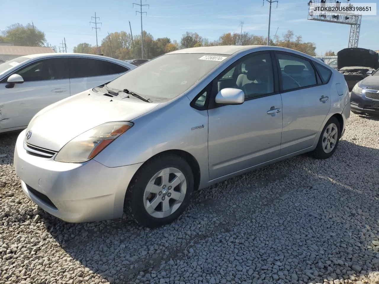 2008 Toyota Prius VIN: JTDKB20U683398651 Lot: 77258074