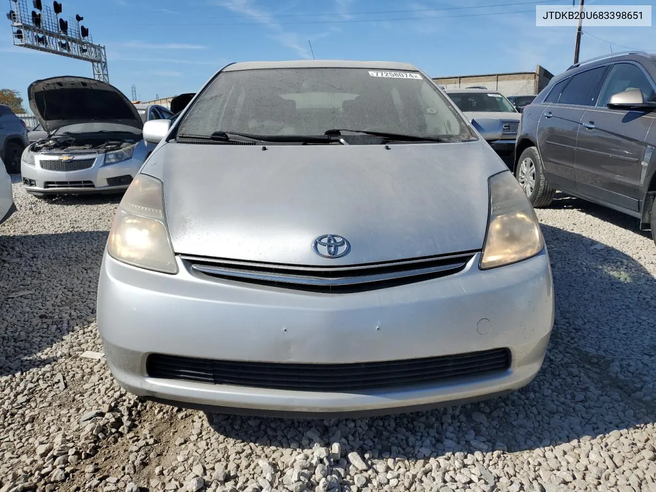 2008 Toyota Prius VIN: JTDKB20U683398651 Lot: 77258074