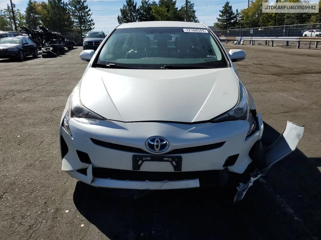 2016 Toyota Prius VIN: JTDKARFU4G3505942 Lot: 72168544