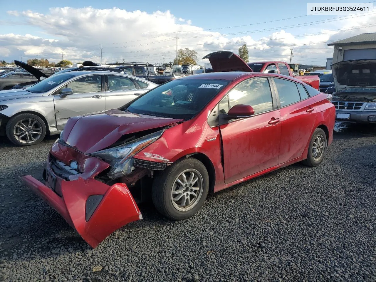 2016 Toyota Prius VIN: JTDKBRFU3G3524611 Lot: 73710844