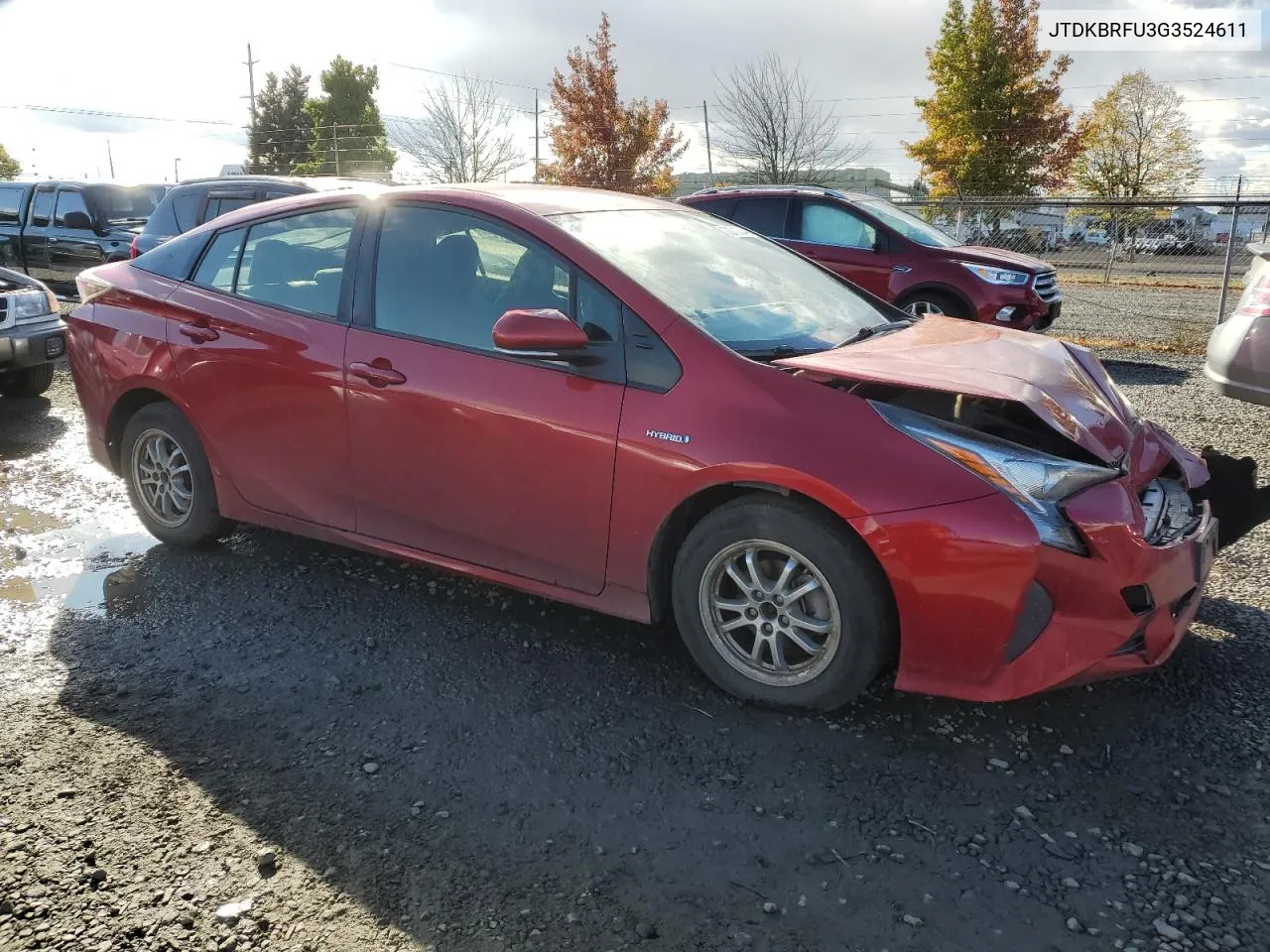 2016 Toyota Prius VIN: JTDKBRFU3G3524611 Lot: 73710844