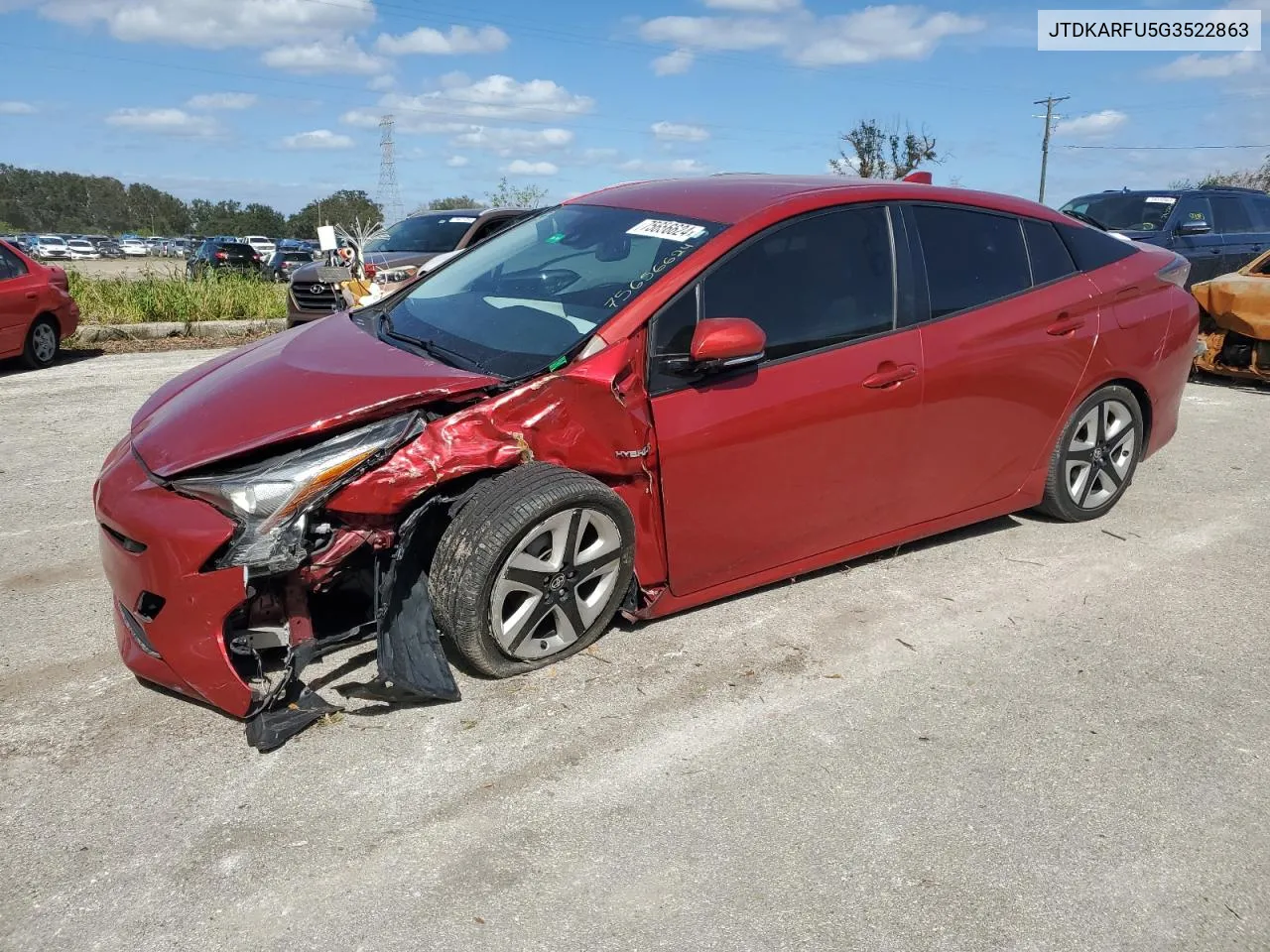 2016 Toyota Prius VIN: JTDKARFU5G3522863 Lot: 75656624