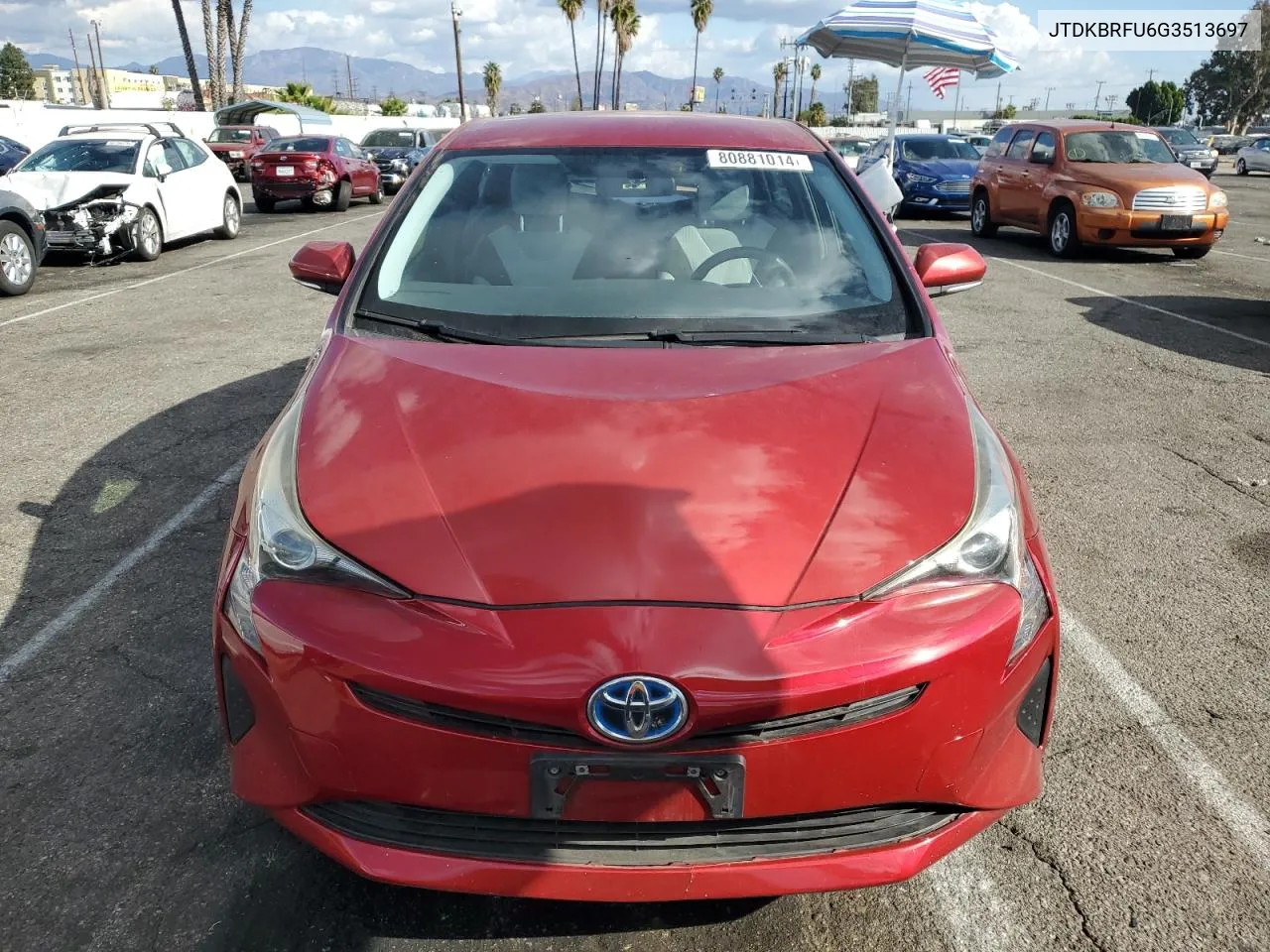 2016 Toyota Prius VIN: JTDKBRFU6G3513697 Lot: 80881014