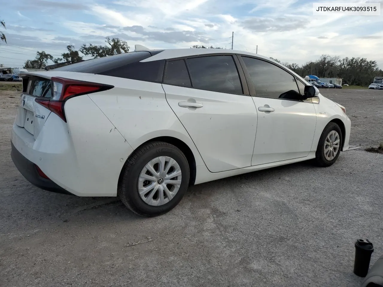 2019 Toyota Prius VIN: JTDKARFU4K3093515 Lot: 75122254