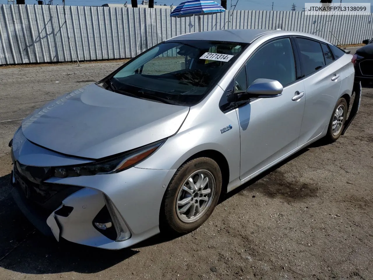 2020 Toyota Prius Prime Le VIN: JTDKARFP7L3138099 Lot: 72171314