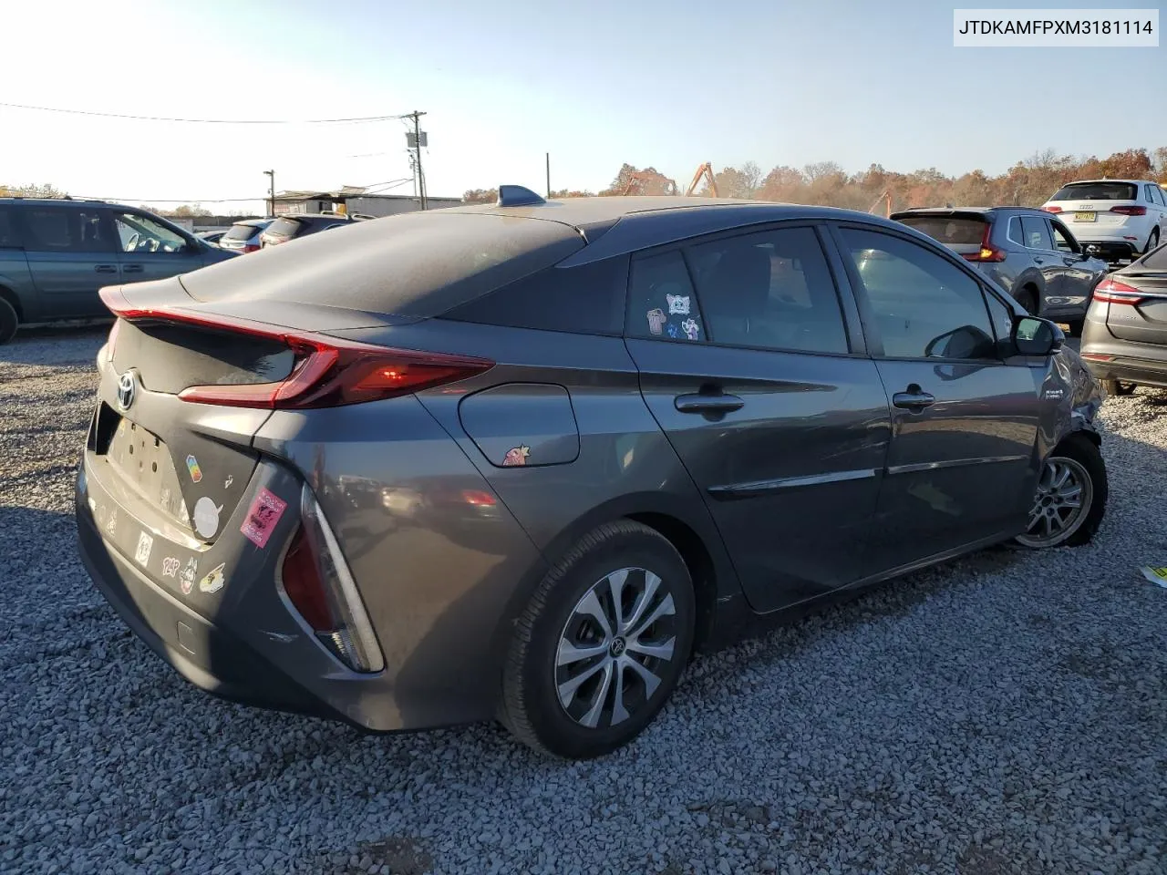 2021 Toyota Prius Prime Le VIN: JTDKAMFPXM3181114 Lot: 74609364