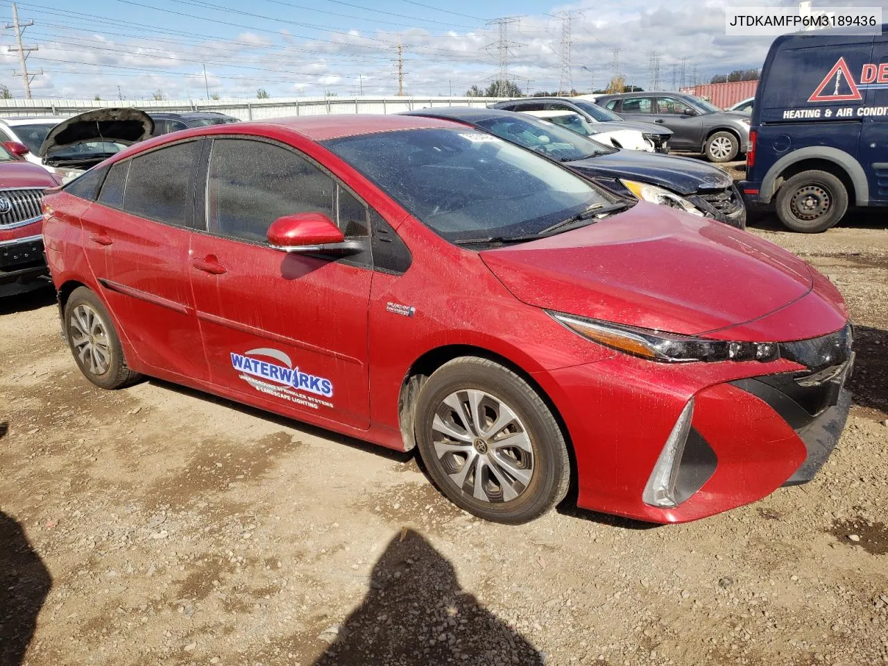 2021 Toyota Prius Prime Le VIN: JTDKAMFP6M3189436 Lot: 75734494