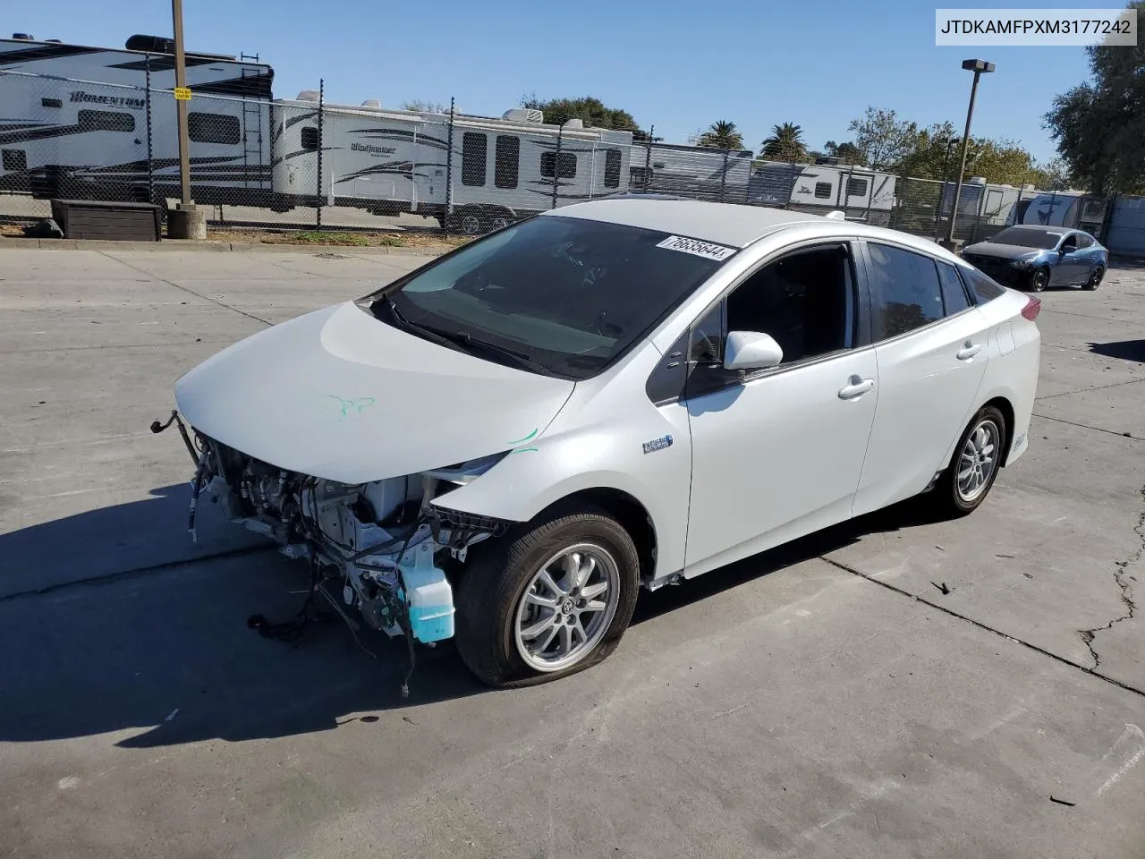 2021 Toyota Prius Prime Le VIN: JTDKAMFPXM3177242 Lot: 76635644