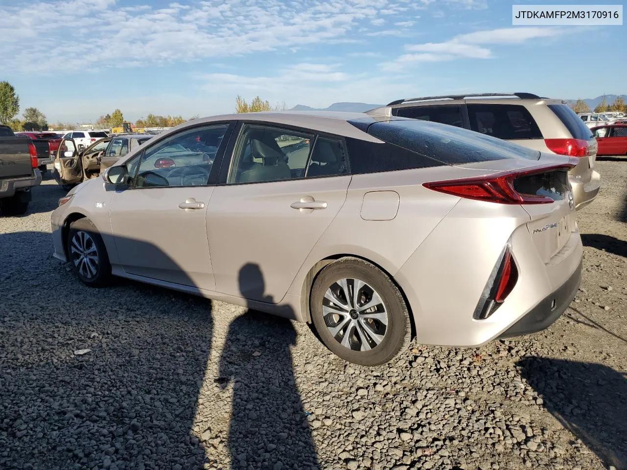 2021 Toyota Prius Prime Le VIN: JTDKAMFP2M3170916 Lot: 78006464