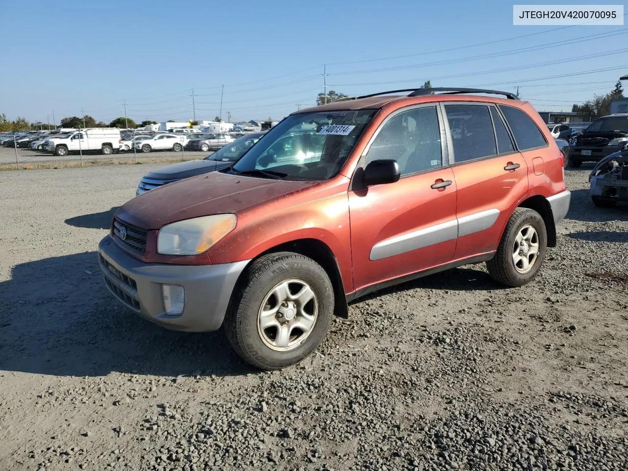 2002 Toyota Rav4 VIN: JTEGH20V420070095 Lot: 74001314