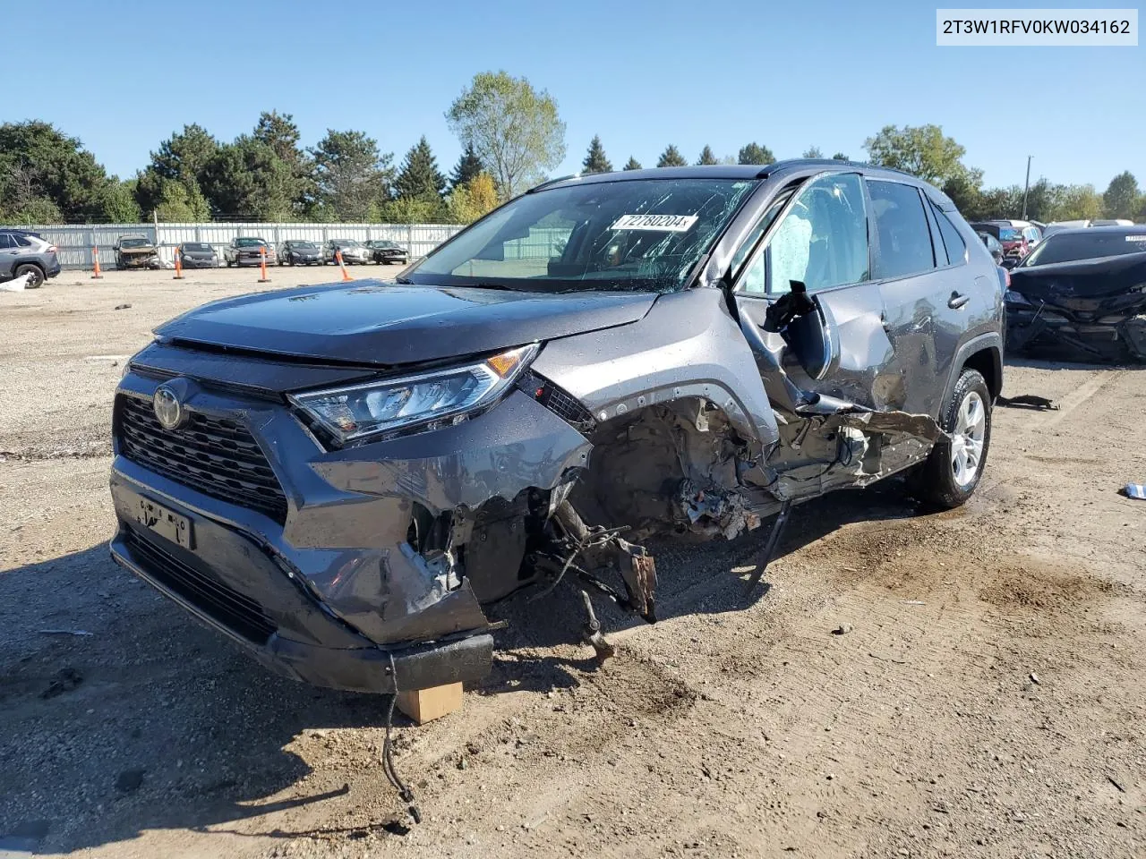 2019 Toyota Rav4 Xle VIN: 2T3W1RFV0KW034162 Lot: 72780204