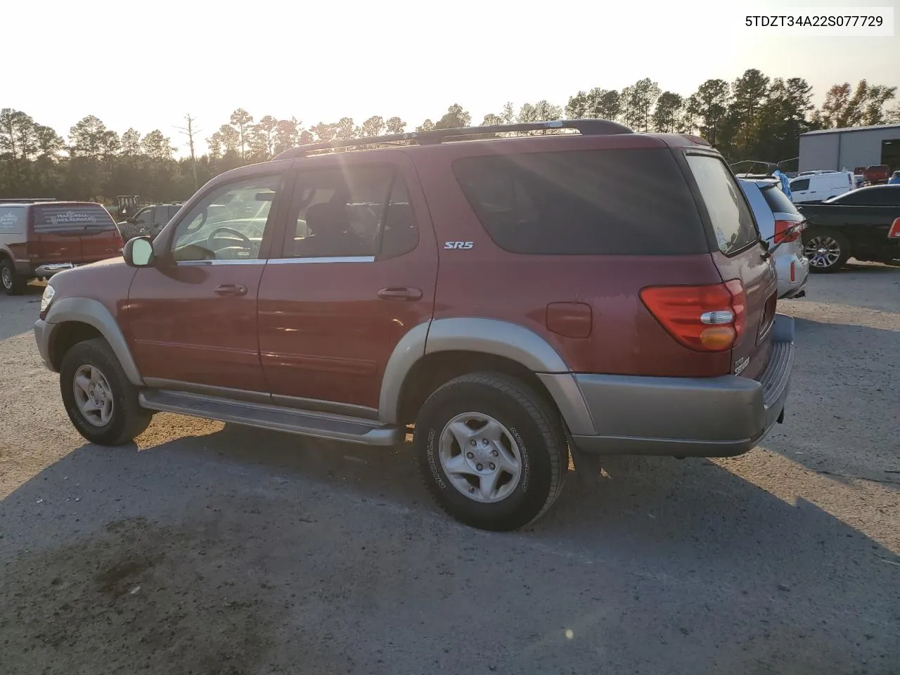 2002 Toyota Sequoia Sr5 VIN: 5TDZT34A22S077729 Lot: 75432334