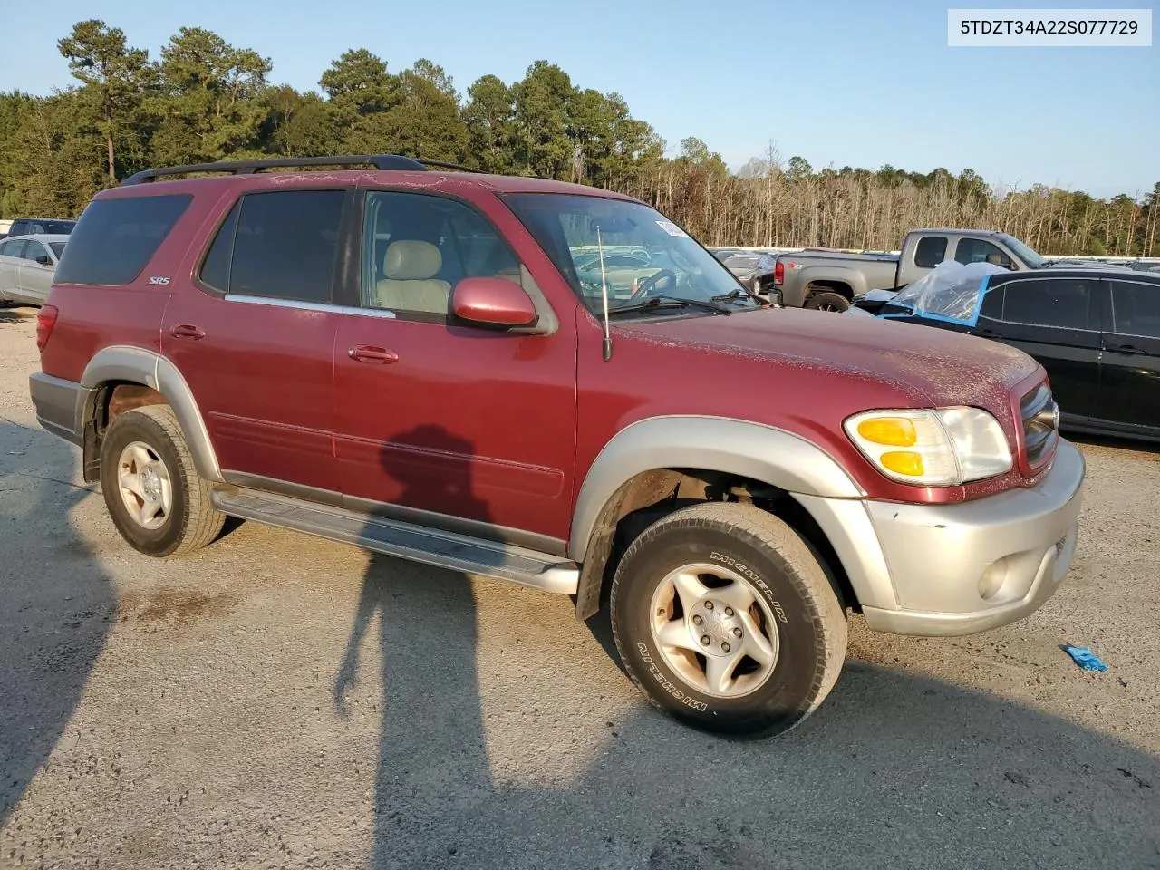 2002 Toyota Sequoia Sr5 VIN: 5TDZT34A22S077729 Lot: 75432334