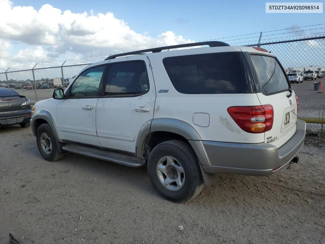 2002 Toyota Sequoia Sr5 VIN: 5TDZT34A92S098514 Lot: 78547504