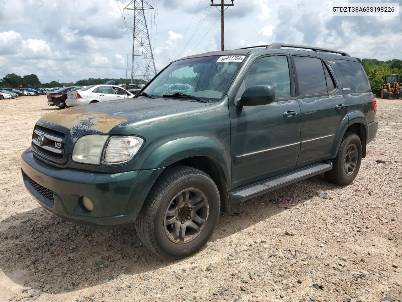 2003 Toyota Sequoia Limited VIN: 5TDZT38A63S198226 Lot: 65931764