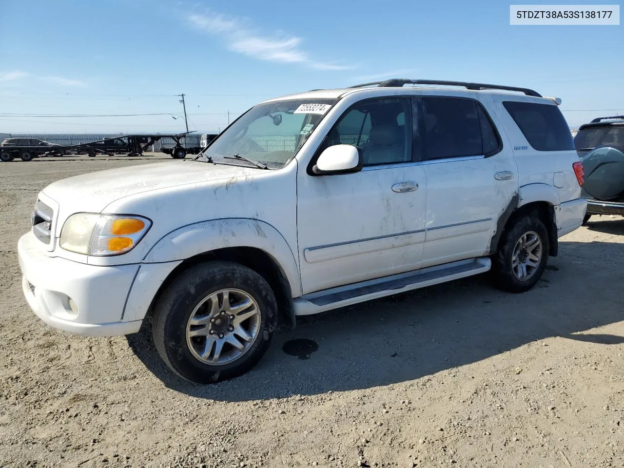 2003 Toyota Sequoia Limited VIN: 5TDZT38A53S138177 Lot: 72553274