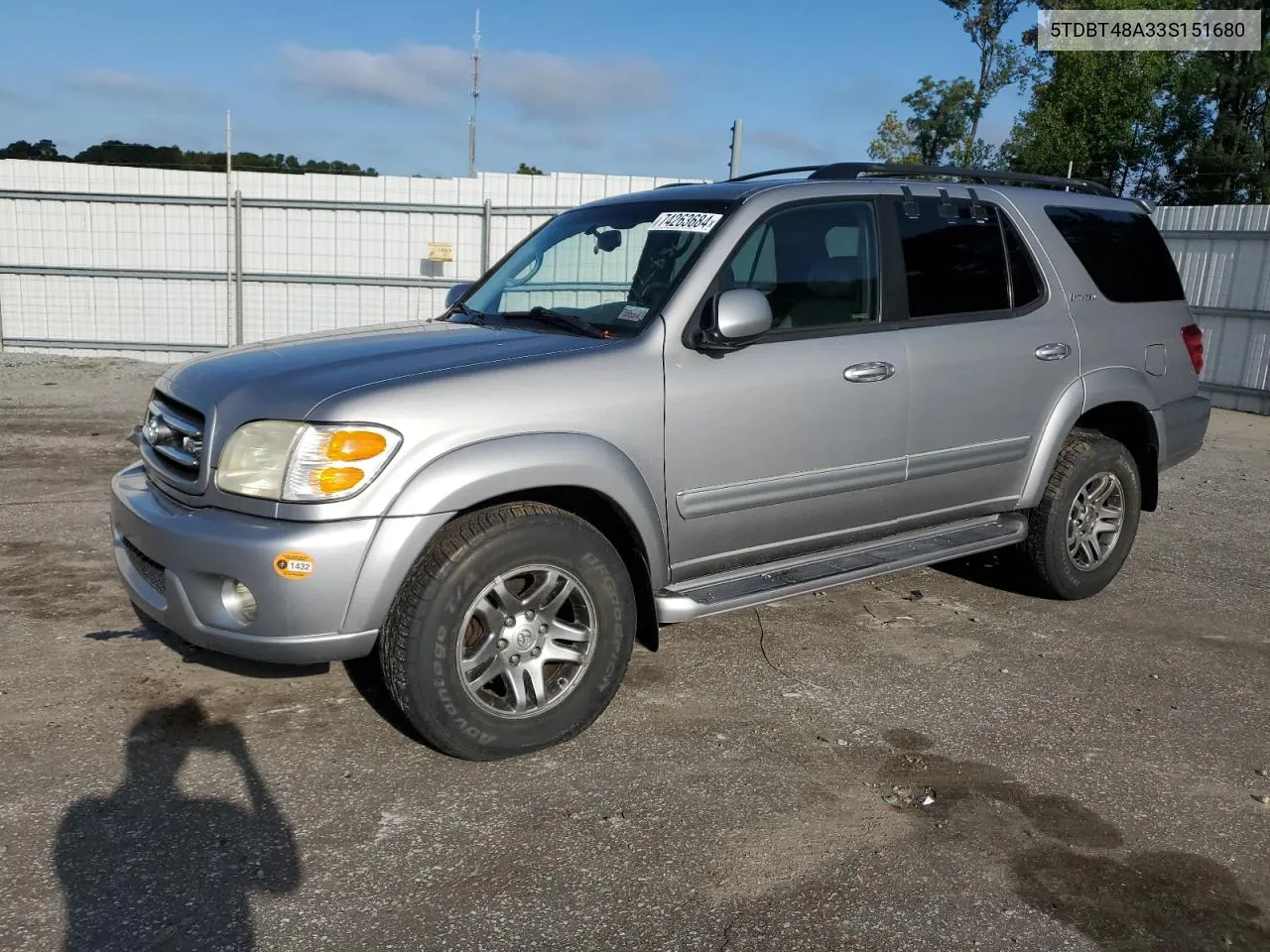 2003 Toyota Sequoia Limited VIN: 5TDBT48A33S151680 Lot: 74263684