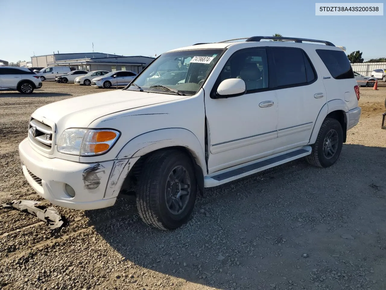 5TDZT38A43S200538 2003 Toyota Sequoia Limited