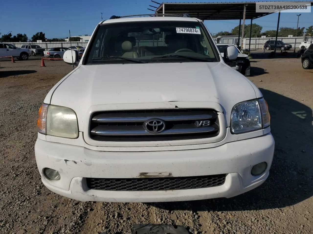 2003 Toyota Sequoia Limited VIN: 5TDZT38A43S200538 Lot: 74796874