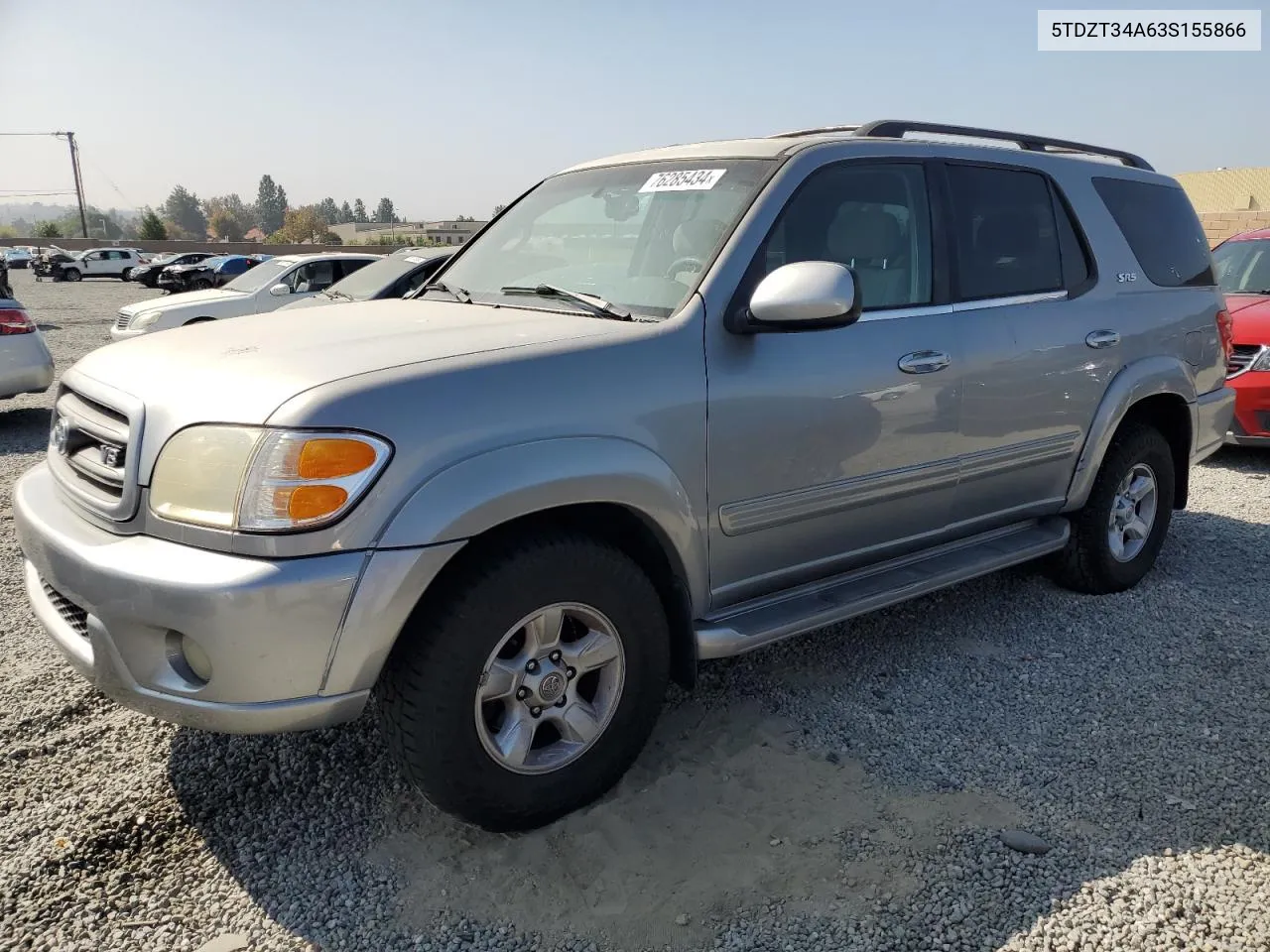 2003 Toyota Sequoia Sr5 VIN: 5TDZT34A63S155866 Lot: 76285434