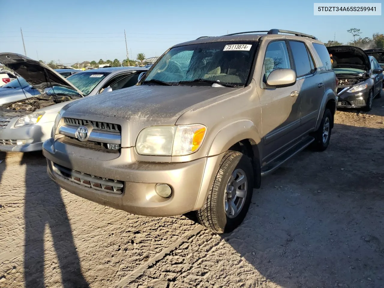 2005 Toyota Sequoia Sr5 VIN: 5TDZT34A65S259941 Lot: 75113874