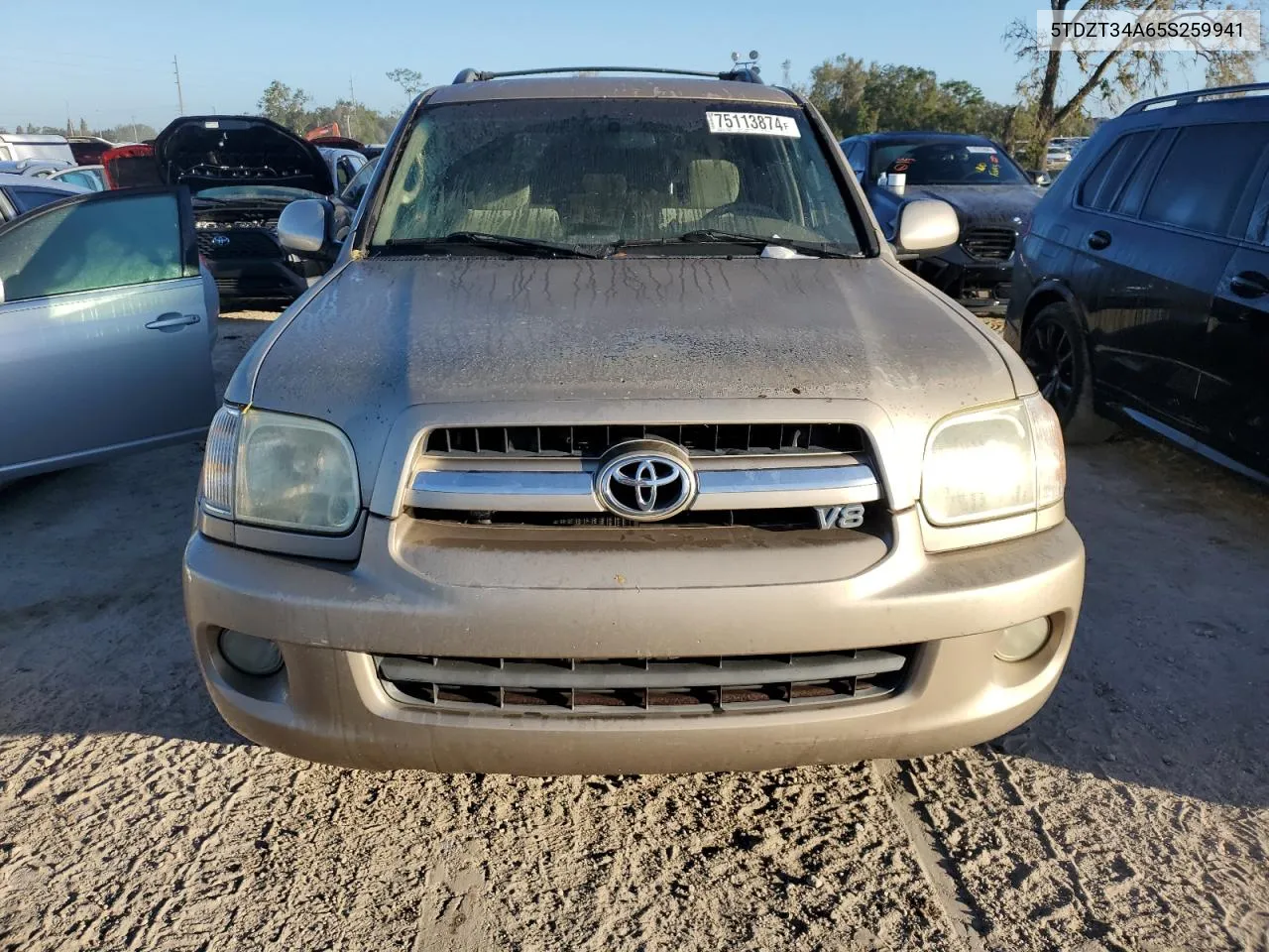 2005 Toyota Sequoia Sr5 VIN: 5TDZT34A65S259941 Lot: 75113874