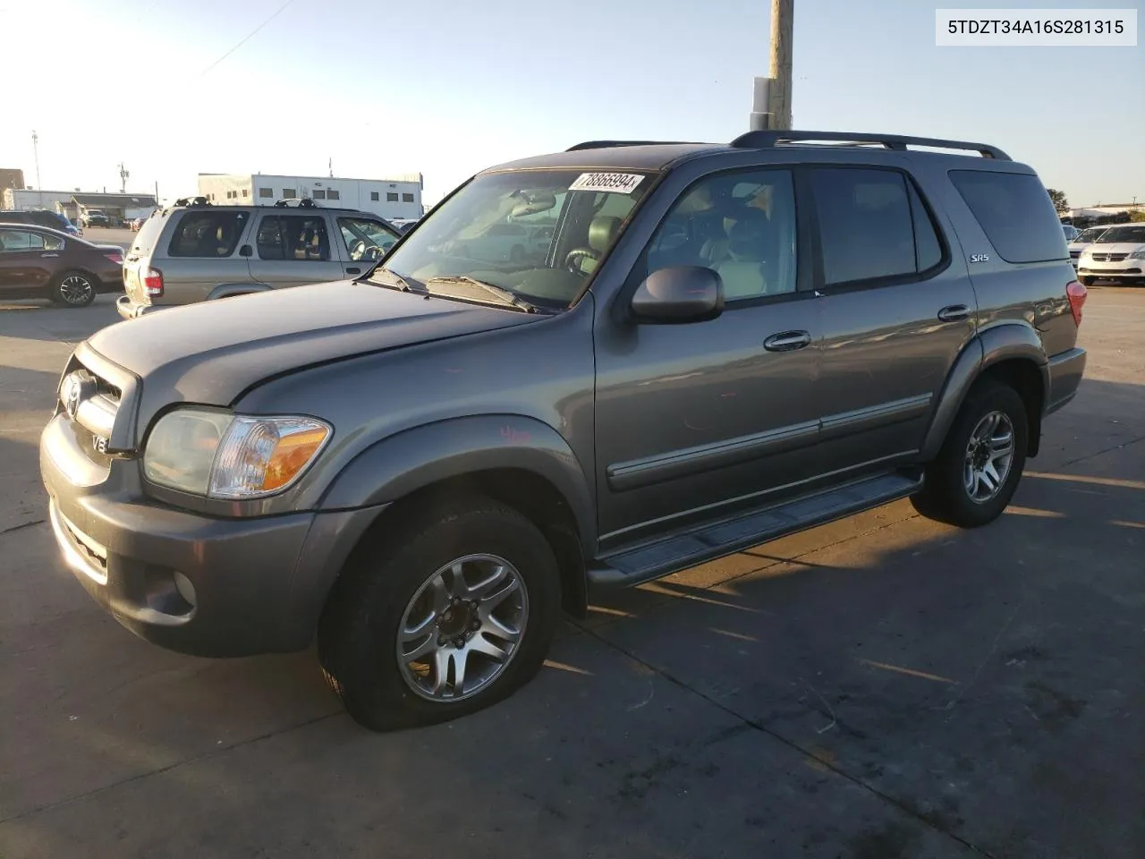 2006 Toyota Sequoia Sr5 VIN: 5TDZT34A16S281315 Lot: 78866994