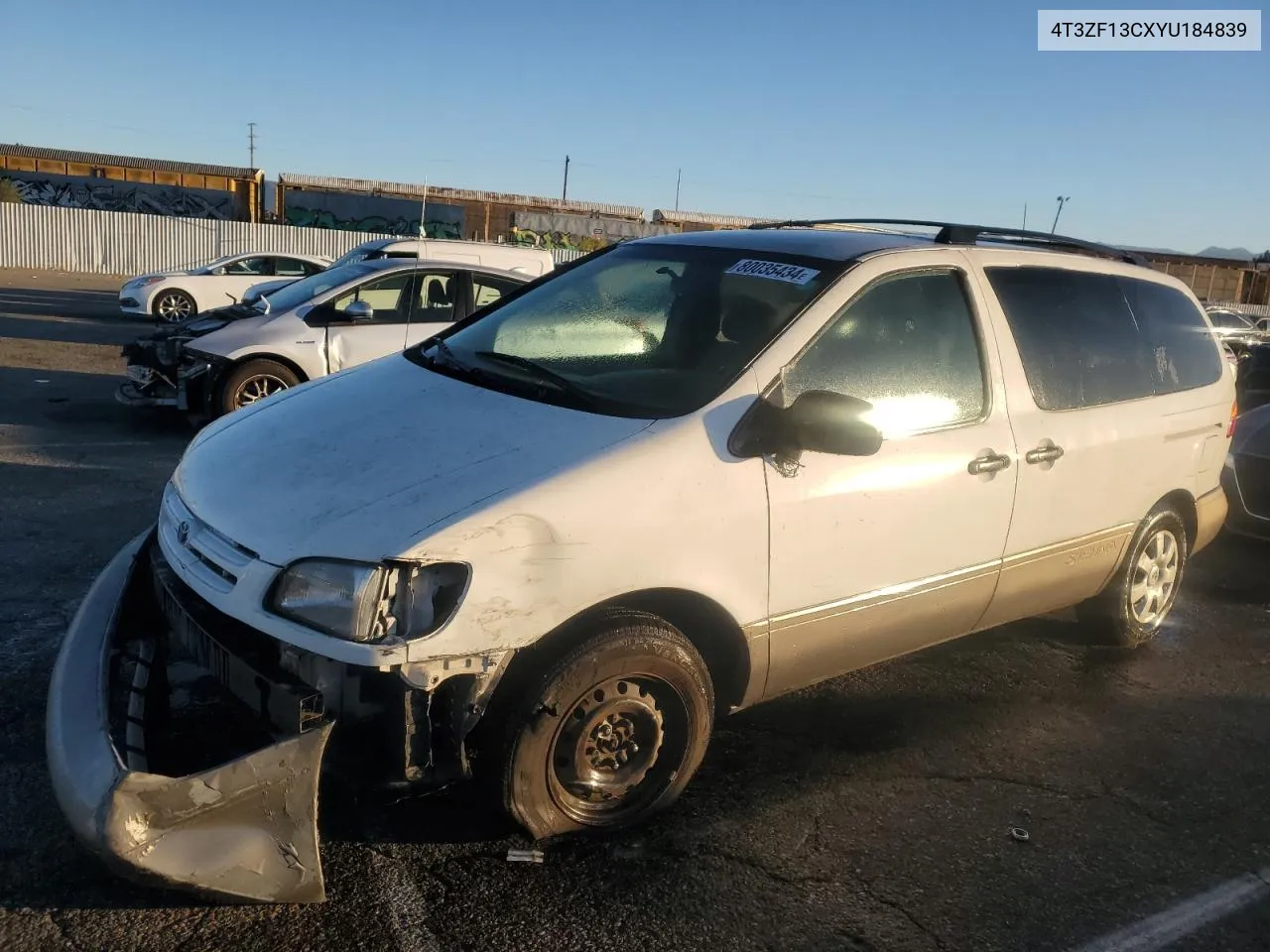 2000 Toyota Sienna Le VIN: 4T3ZF13CXYU184839 Lot: 80035434