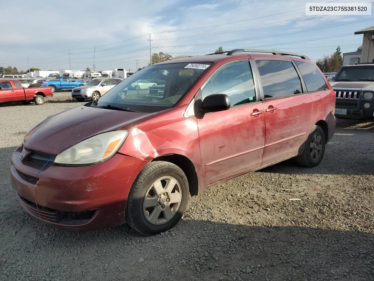 2005 Toyota Sienna Ce VIN: 5TDZA23C75S381520 Lot: 75450274