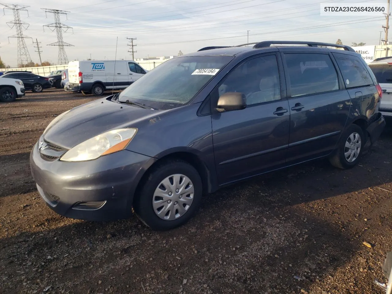 2006 Toyota Sienna Ce VIN: 5TDZA23C26S426560 Lot: 78054184