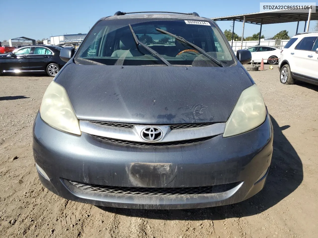 2006 Toyota Sienna Xle VIN: 5TDZA22C86S511064 Lot: 80992234