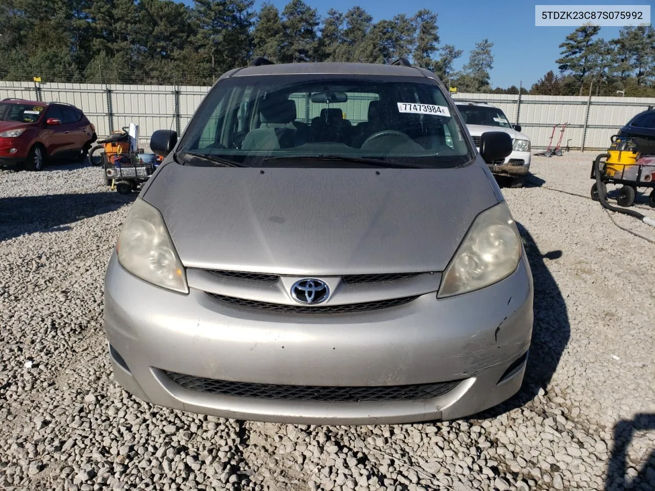 2007 Toyota Sienna Ce VIN: 5TDZK23C87S075992 Lot: 77473984