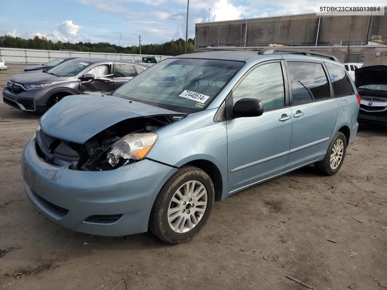 2008 Toyota Sienna Le VIN: 5TDBK23CX8S013884 Lot: 72440514