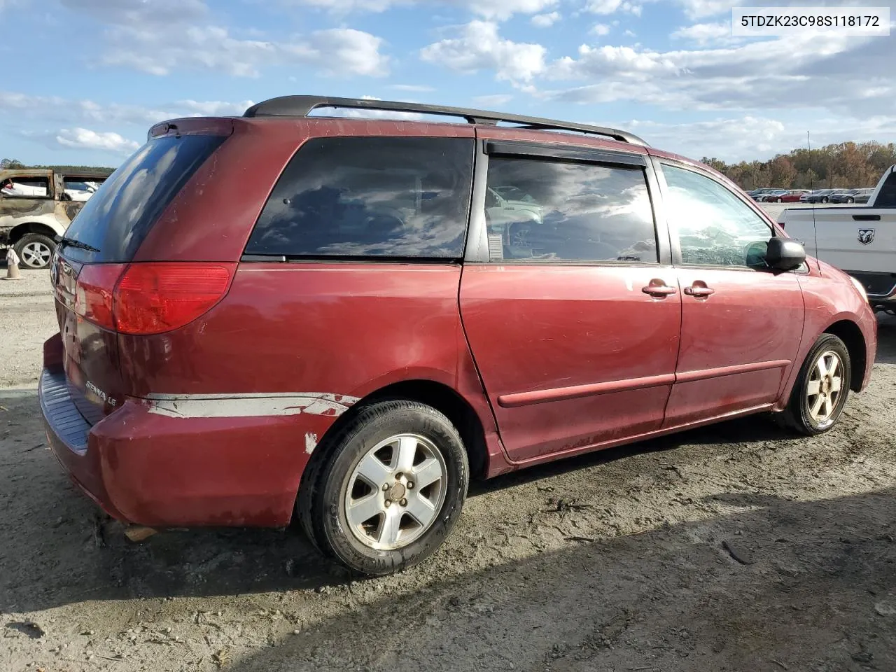 2008 Toyota Sienna Ce VIN: 5TDZK23C98S118172 Lot: 77910904