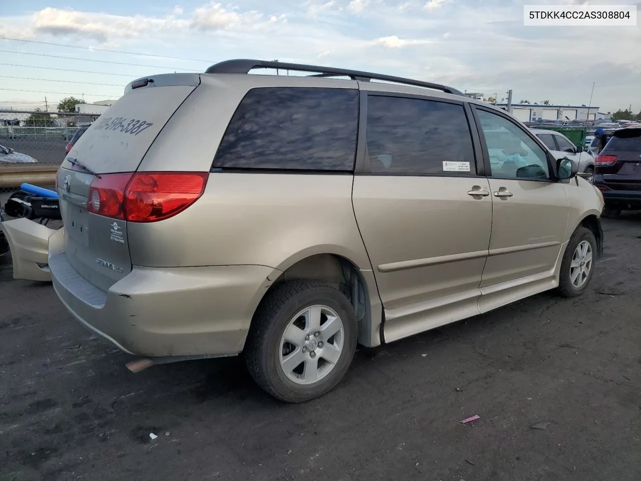 2010 Toyota Sienna Ce VIN: 5TDKK4CC2AS308804 Lot: 76837634