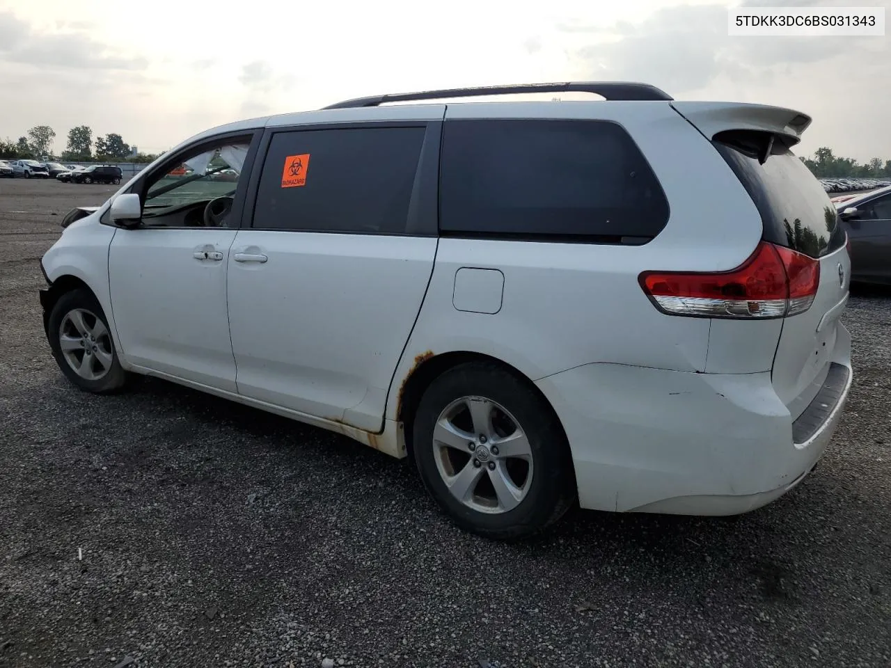 2011 Toyota Sienna Le VIN: 5TDKK3DC6BS031343 Lot: 68442744