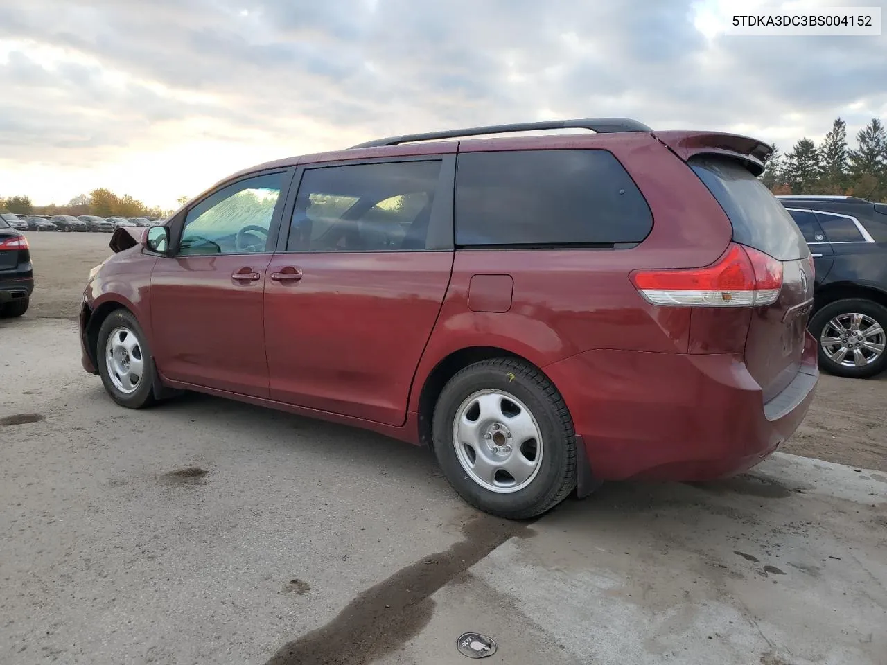 2011 Toyota Sienna Base VIN: 5TDKA3DC3BS004152 Lot: 77639774