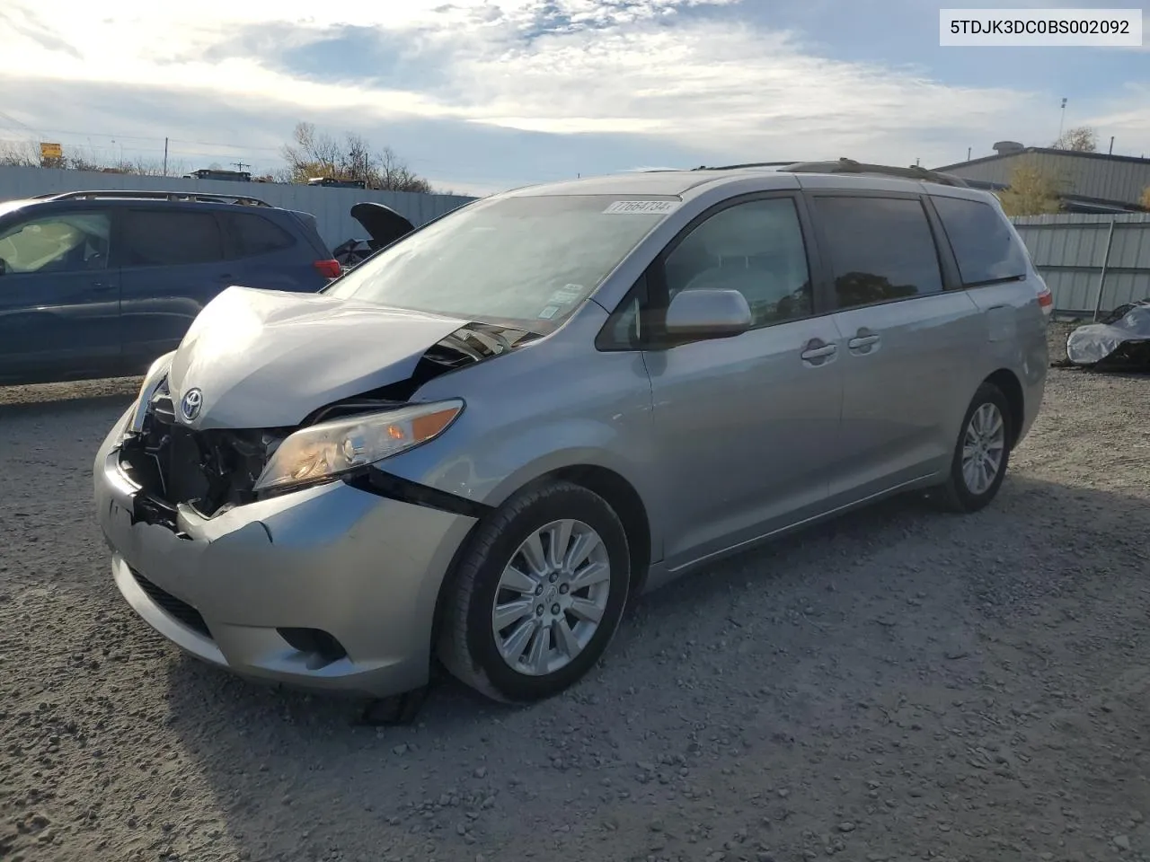 2011 Toyota Sienna Le VIN: 5TDJK3DC0BS002092 Lot: 77664734