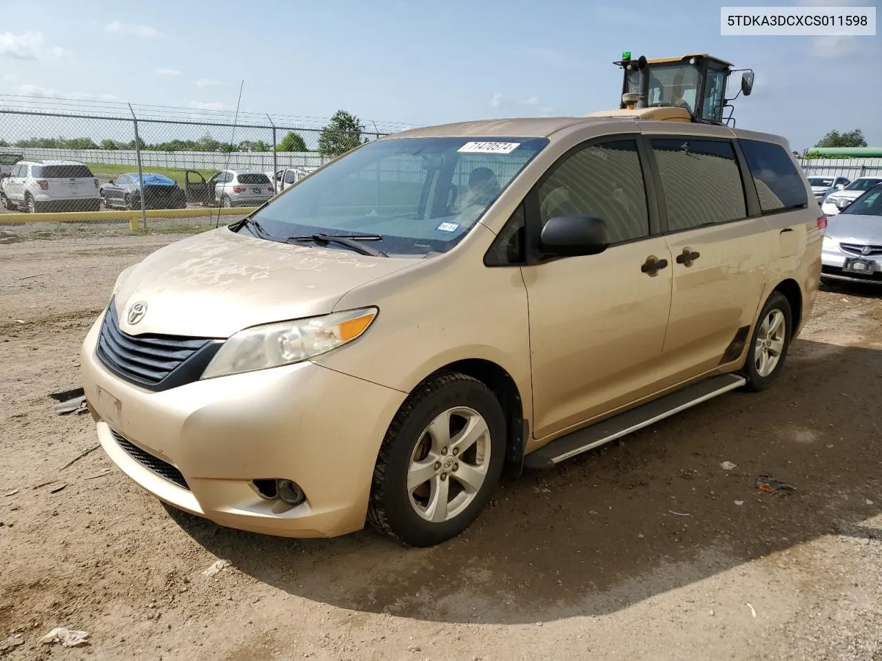 2012 Toyota Sienna Base VIN: 5TDKA3DCXCS011598 Lot: 71470574