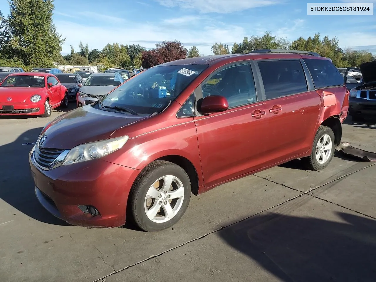 2012 Toyota Sienna Le VIN: 5TDKK3DC6CS181924 Lot: 71972944