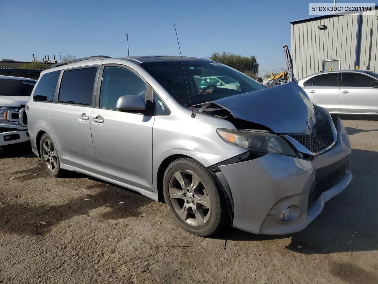 2012 Toyota Sienna Sport VIN: 5TDXK3DC1CS201194 Lot: 76022914