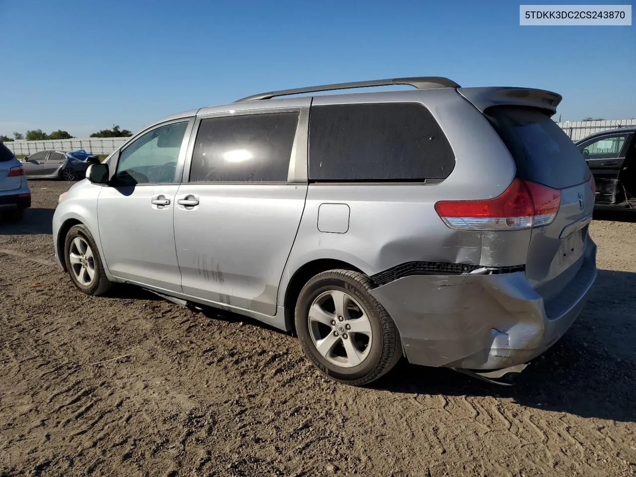 2012 Toyota Sienna Le VIN: 5TDKK3DC2CS243870 Lot: 76579224